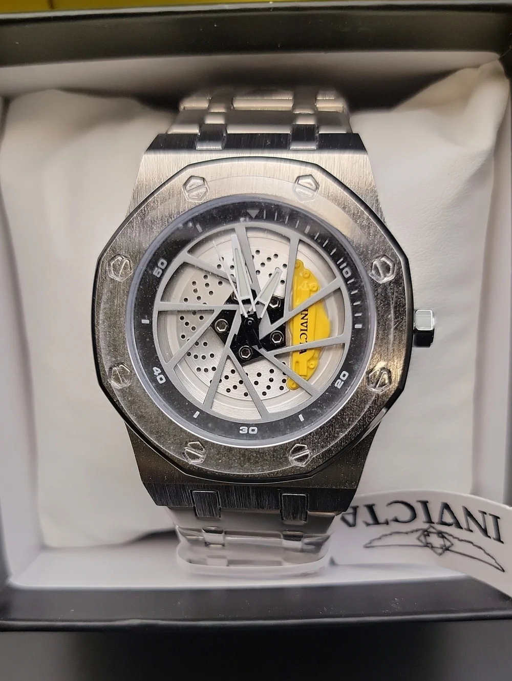 🏁 NEW Invicta Speedway Rim Men's Yellow Brake Caliper Watch 42mm Steel 69487